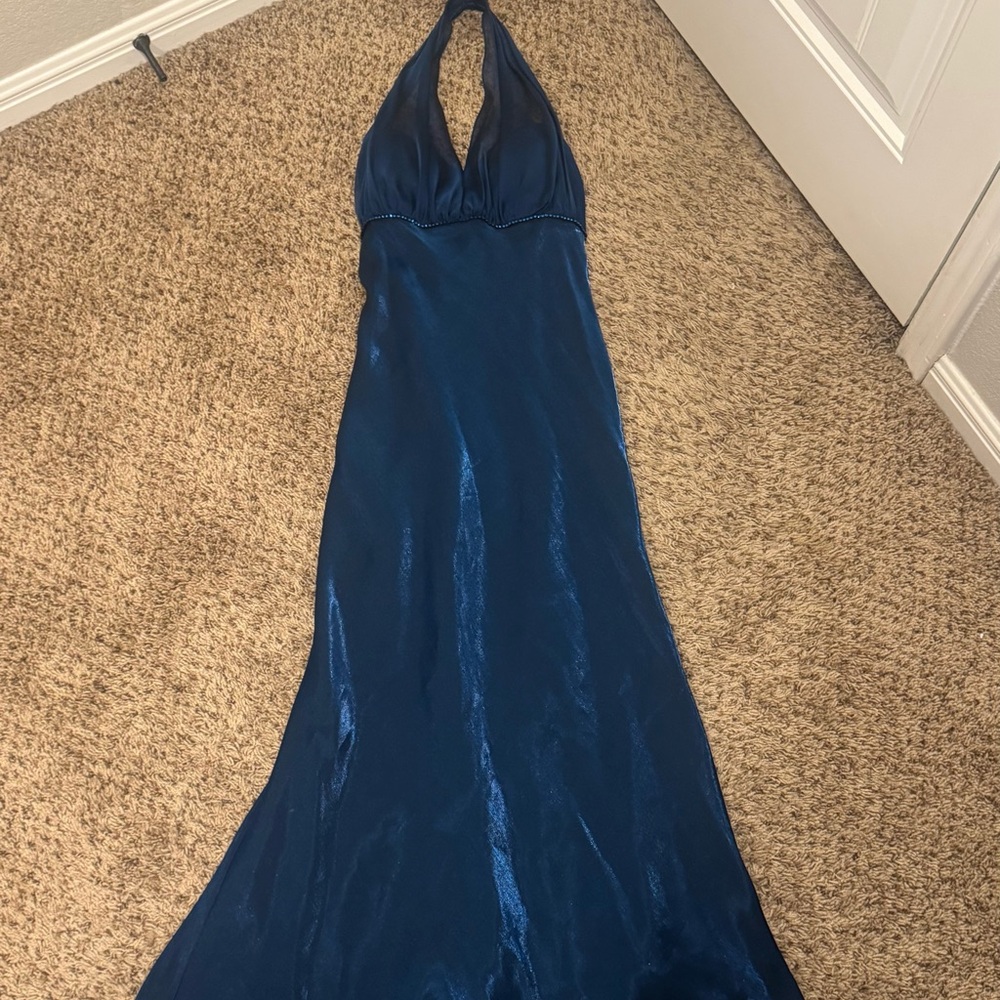 Vintage Blue Halter Prom Dress